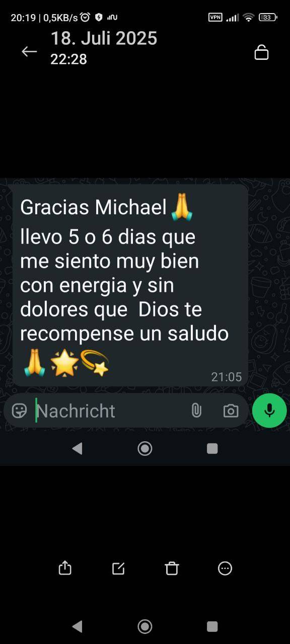 WhatsApp‑Feedback: Energie und keine Schmerzen.